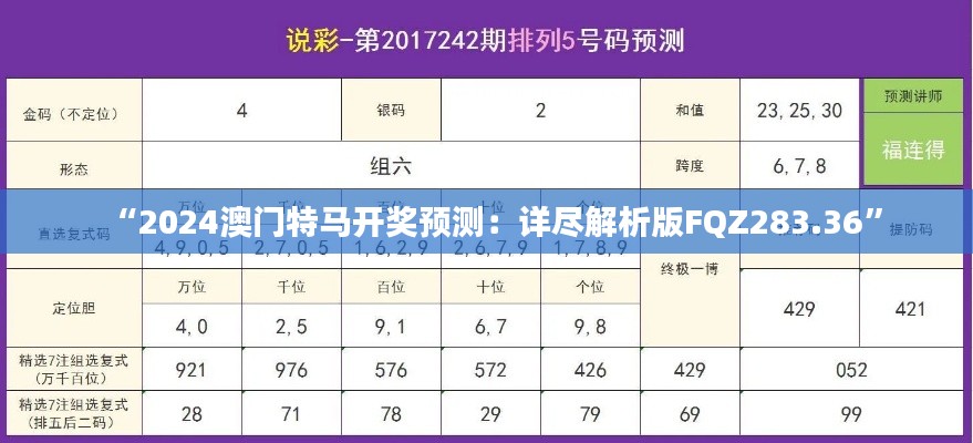 “2024澳门特马开奖预测：详尽解析版FQZ283.36”