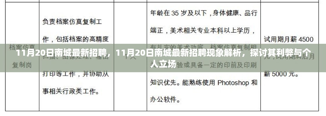 11月20日南城最新招聘现象解析，利弊探讨与个人立场