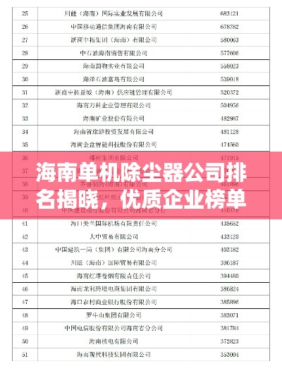 海南单机除尘器公司排名揭晓，优质企业榜单不容错过！